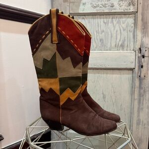 Roberto Suede Patchwork High Boots | Size 8.0 western vintage boho